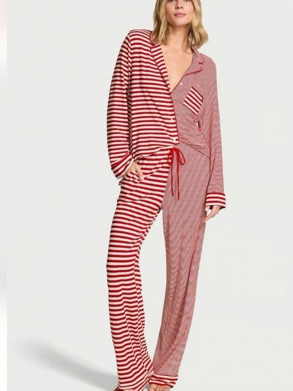 Victoria's Secret Red and White Striped Pajama Set